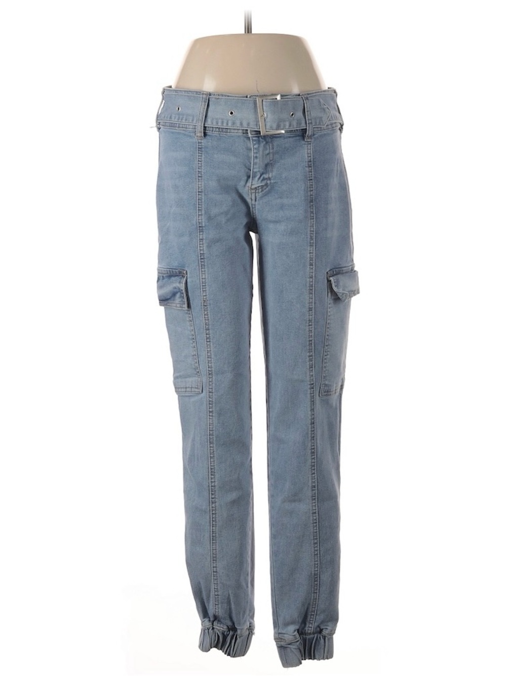 Almost Famous Light Blue Cargo Belted Jogger Jeans - Women
